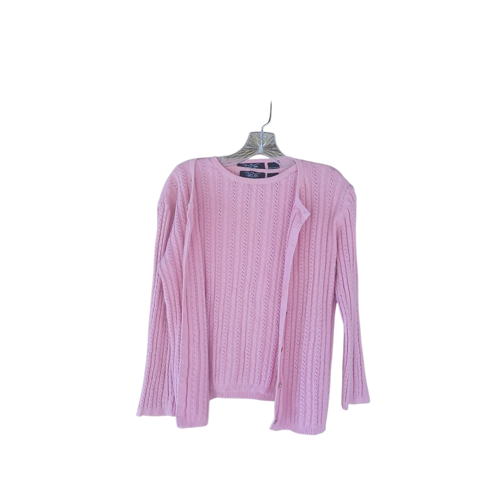 Crystal Kobe Pink Cable Knit Cotton Sweater Set Size MP